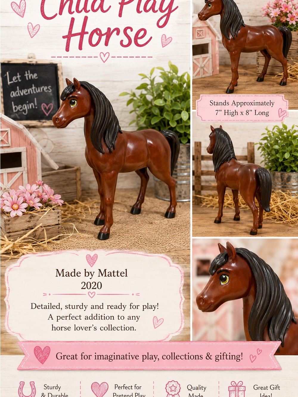 Mattel Brown Horse Figure with Black Mane